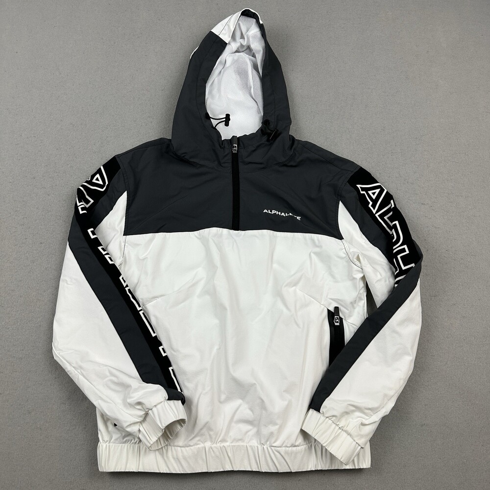 Alphalete Jacket Men Extra Small White Colorblock Spellout 1/4 Zip Windbreaker *